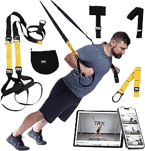 TRX suspension kit mounted on a door for home workouts
